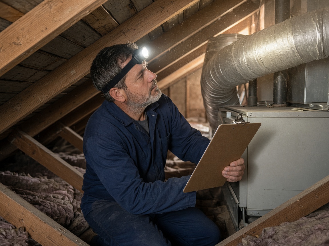 Stephen checking ductwork in a Copperas Cove attic